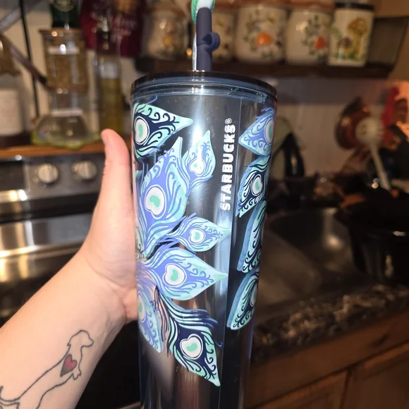 Starbucks Blue Peacock Feather Tumbler with Straw - Picture 2 of 5